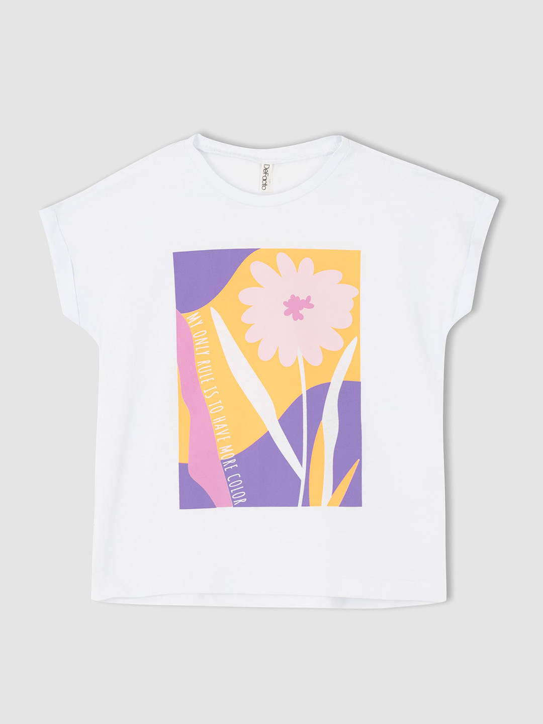 

DeFacto Girls Printed Pure Cotton Extended Sleeves T-Shirt, White