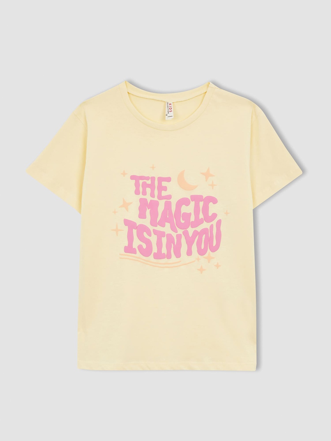 

DeFacto Girls Typography Printed Pure Cotton T-Shirt, Yellow