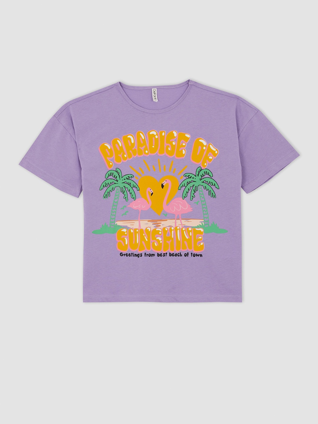 

DeFacto Girls Printed Pure Cotton T-Shirt, Purple