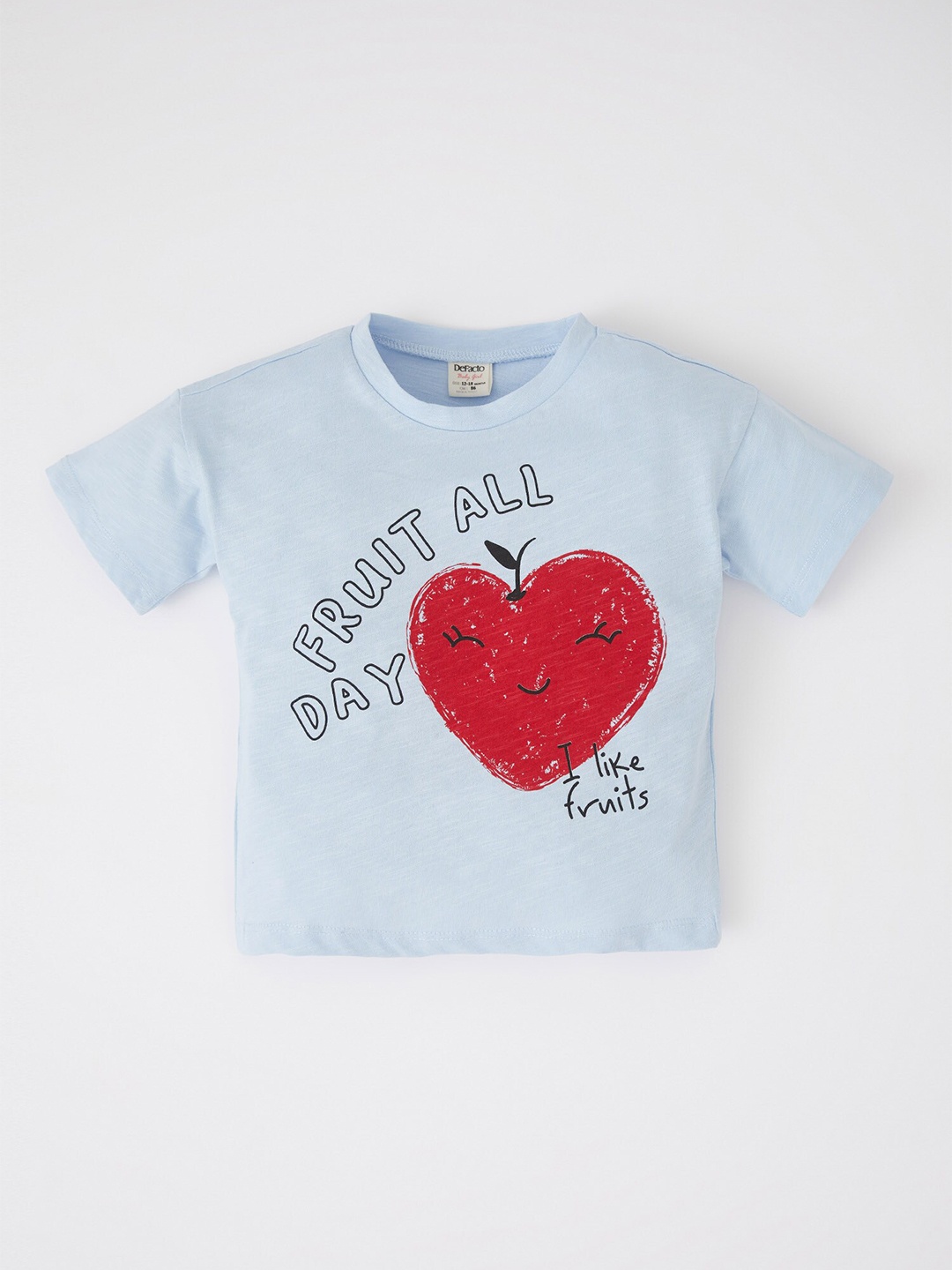 

DeFacto Girls Printed Round Neck Pure Cotton Top, Blue