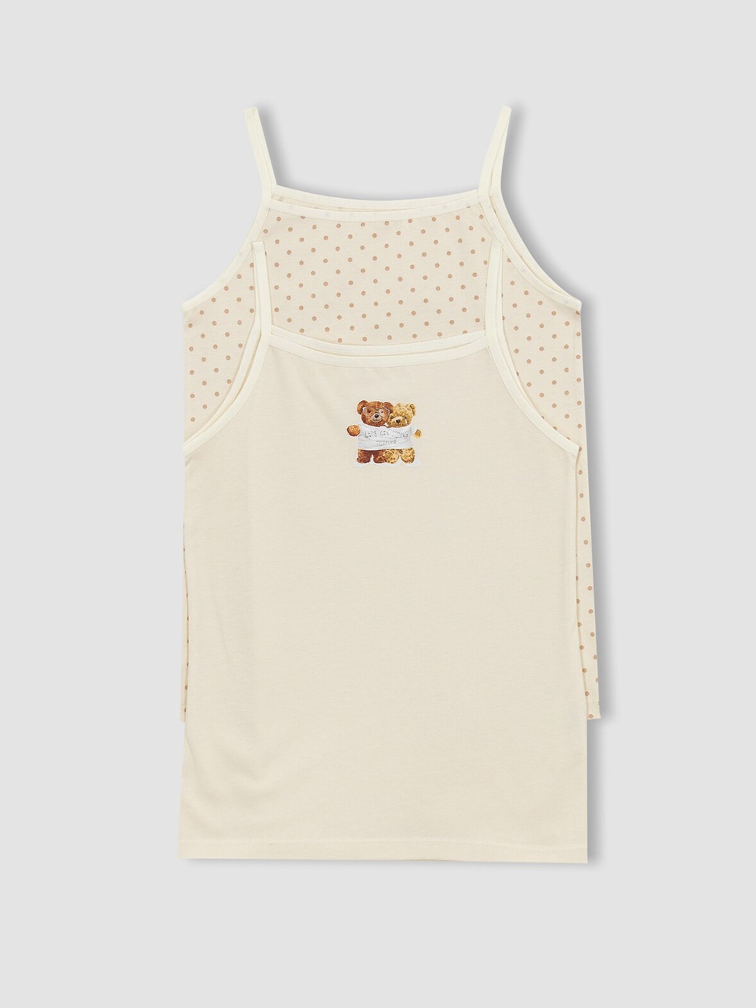 

DeFacto Girls Printed Sleeveless Pure Cotton Top, Beige