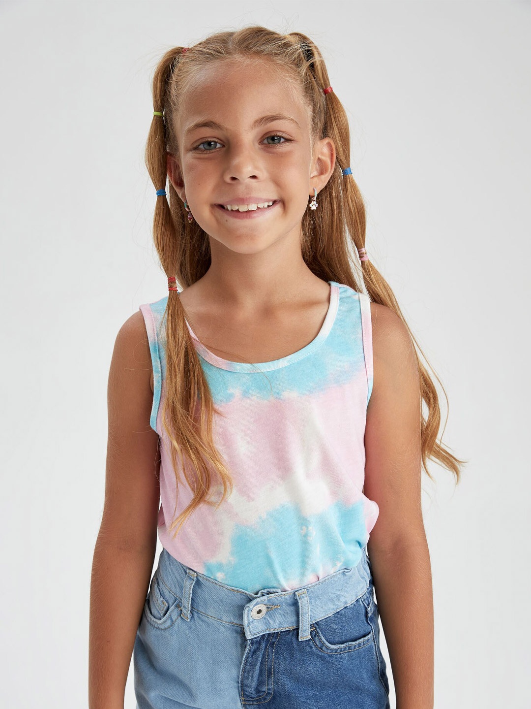 

DeFacto Girls Tie and Dye Round Neck Pure Cotton Top, Pink