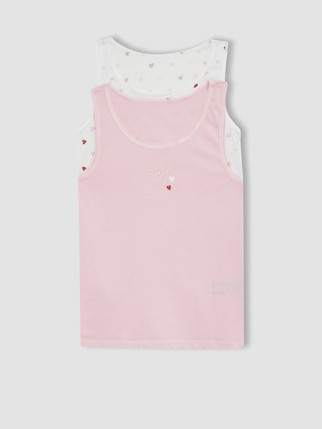 

DeFacto Girls Pack Of 2 Printed Sleeveless Pure Cotton Top, Black