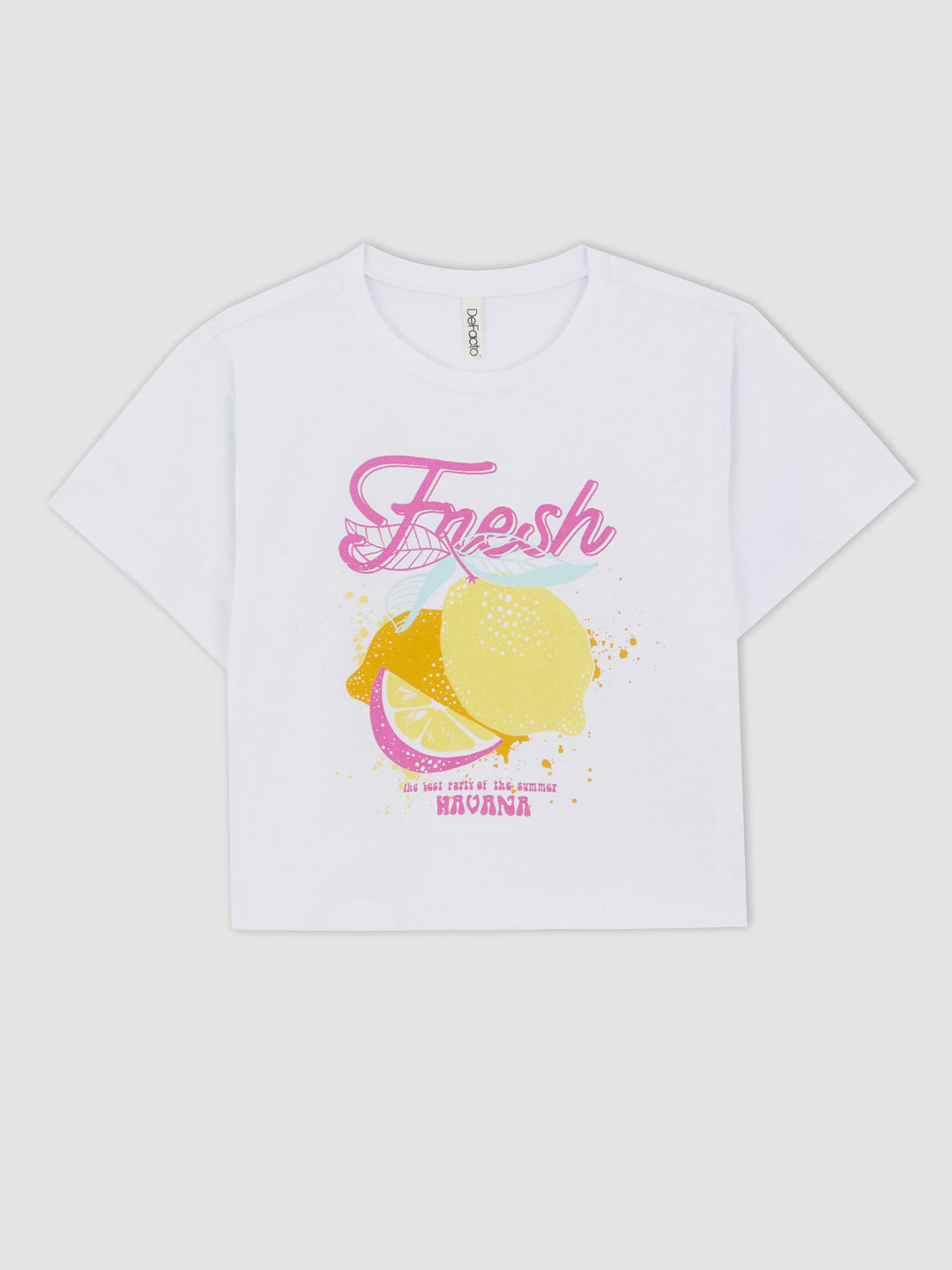 

DeFacto Girls Printed Round Neck Pure Cotton Top, White