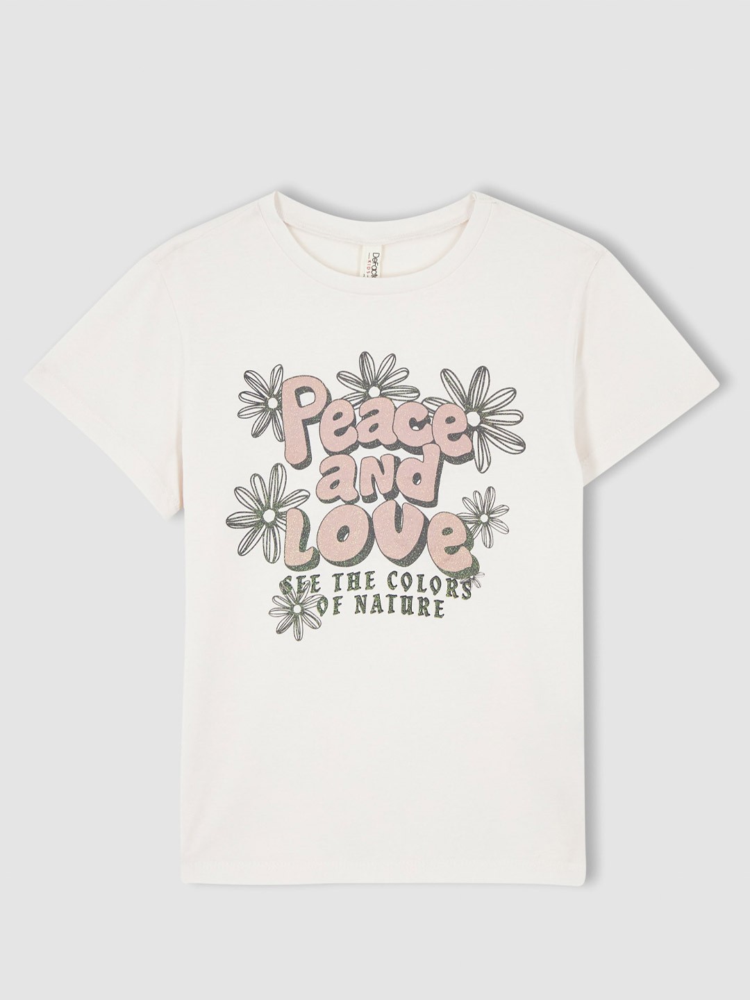 

DeFacto Girls Printed Round Neck Pure Cotton Top, Beige
