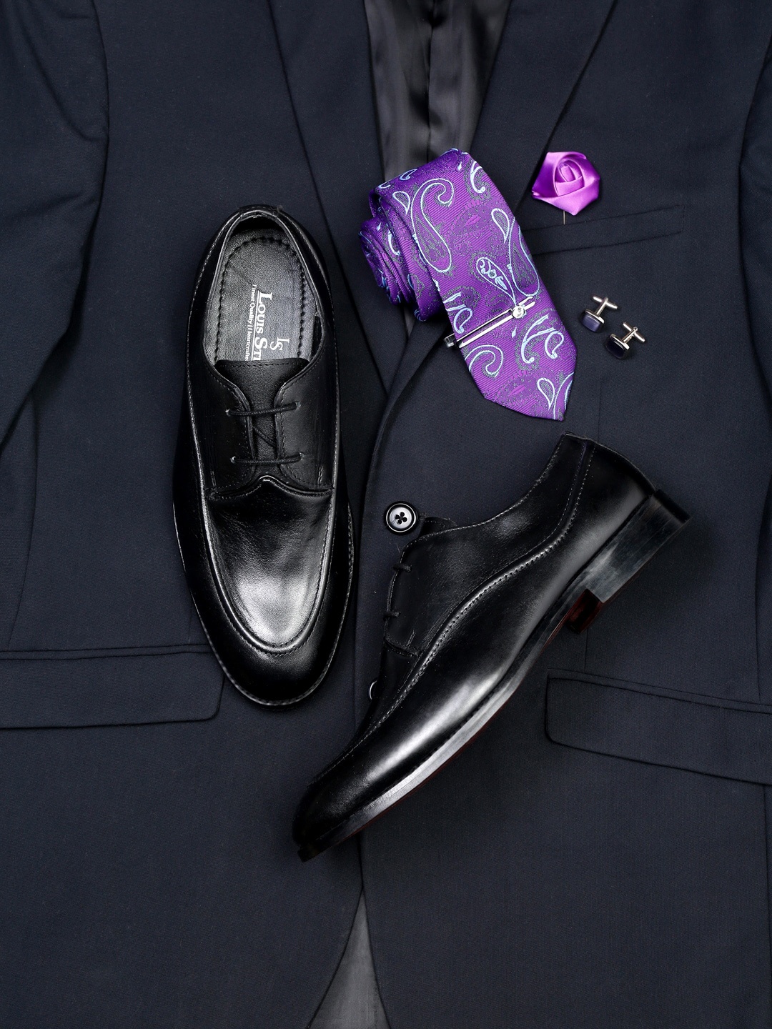 

LOUIS STITCH Men Leather Formal Derbys, Black