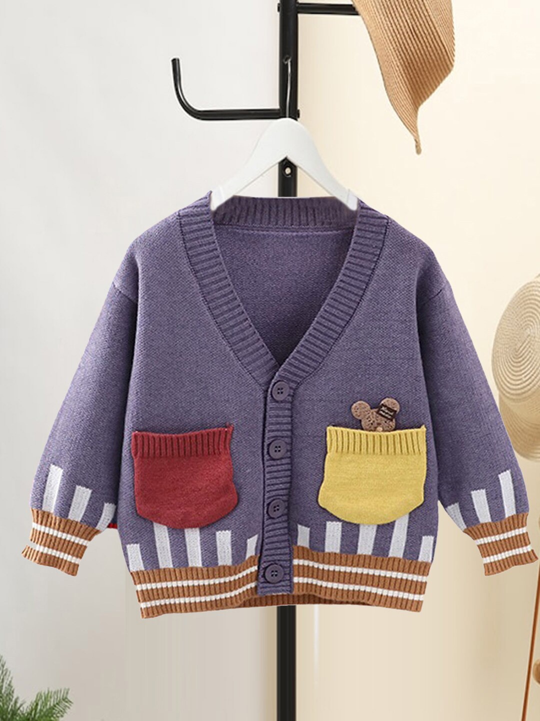 

Little Surprise Box LLP Kids Colourblocked Cardigan, Purple
