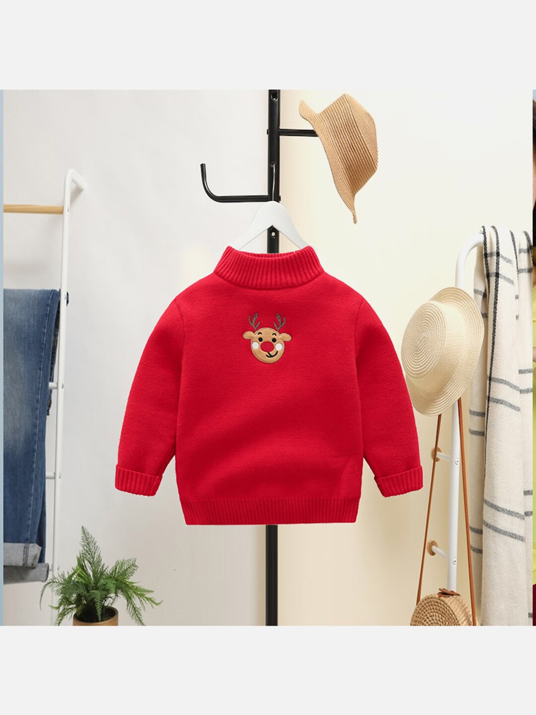 

Little Surprise Box LLP Kids Pullover with Applique Acrylic Detail, Red