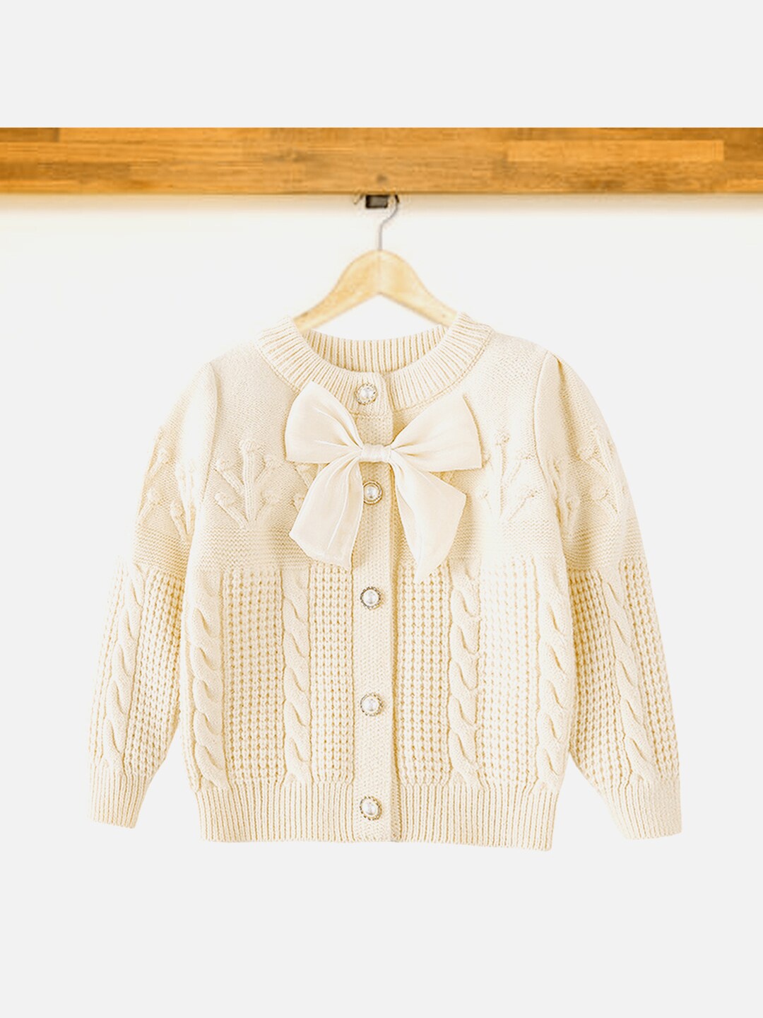 

Little Surprise Box LLP Kids Cream-Coloured Cable Knit Cardigan
