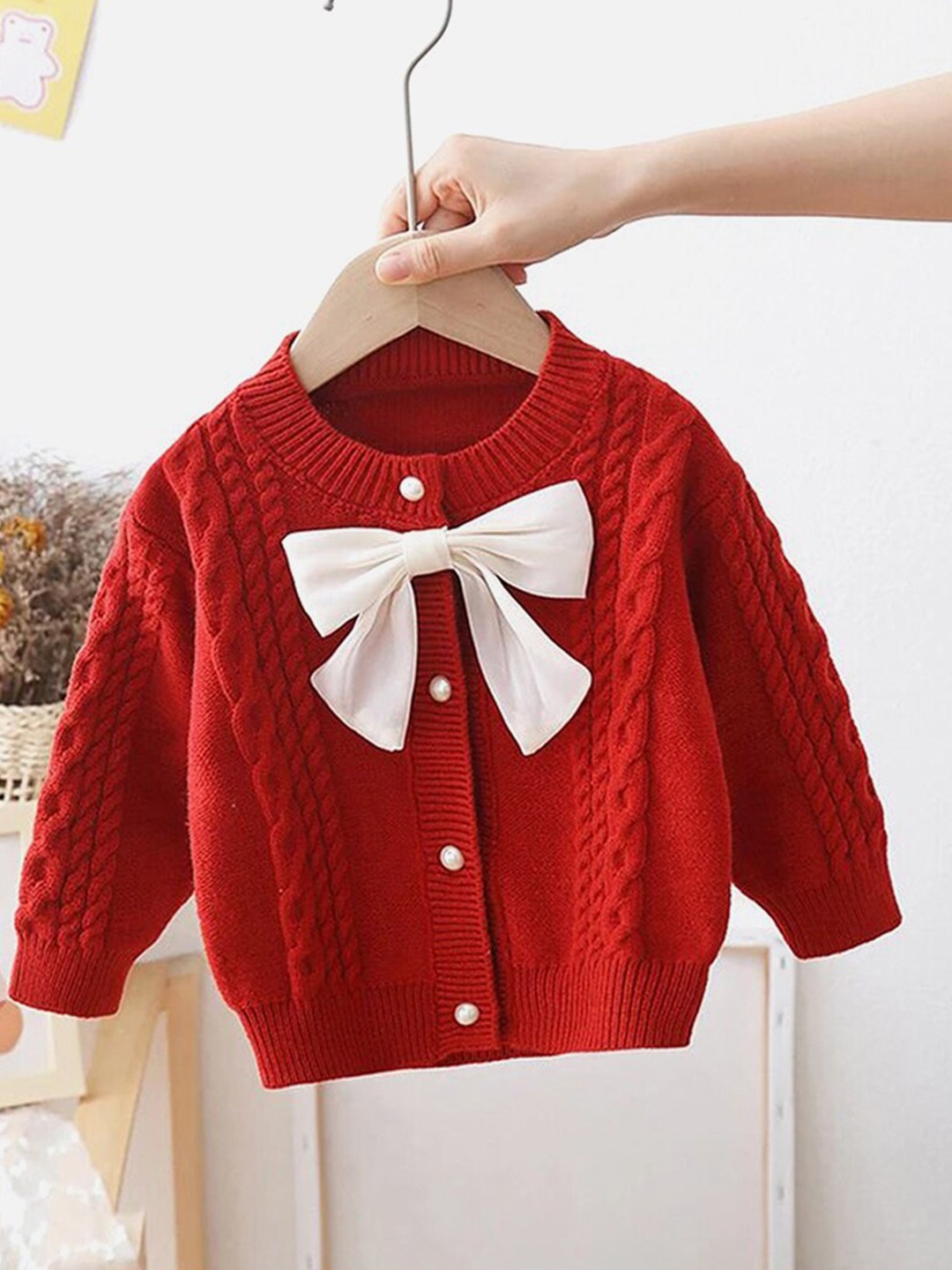 

Little Surprise Box LLP Kids Cable Knit Acrylic Cardigan, Red