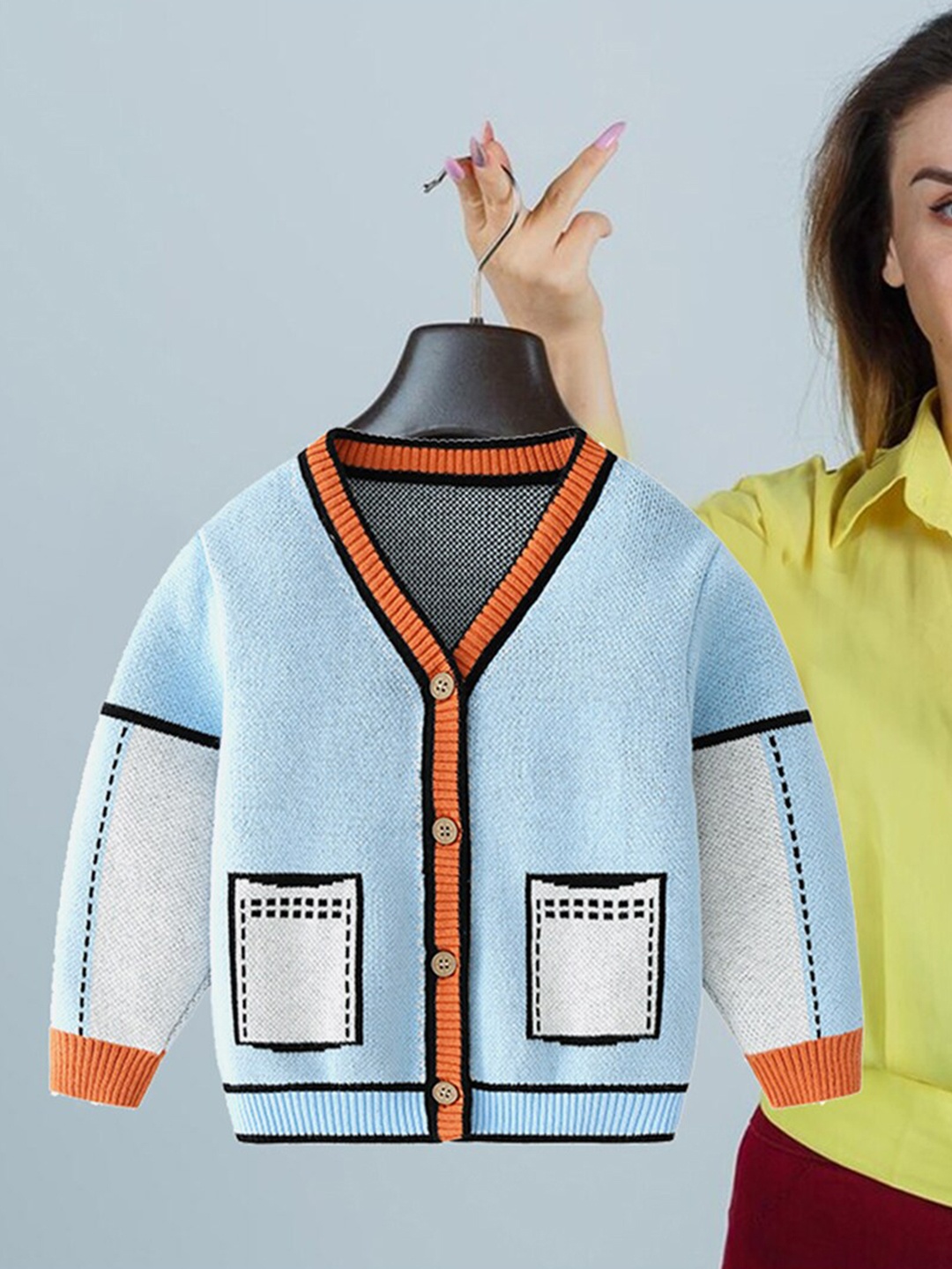 

Little Surprise Box LLP Kids Colourblocked Acrylic Cardigan, Blue