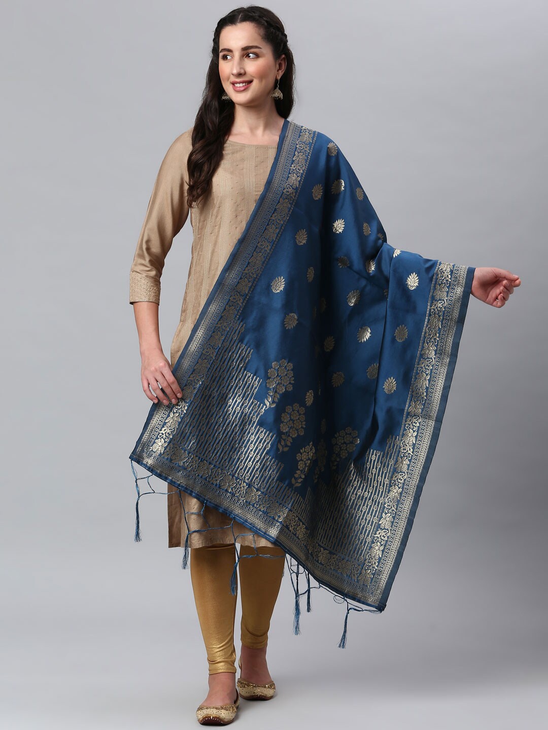 

Lilots Printed Banarasi Silk Ethnic Motifs Dupatta, Blue