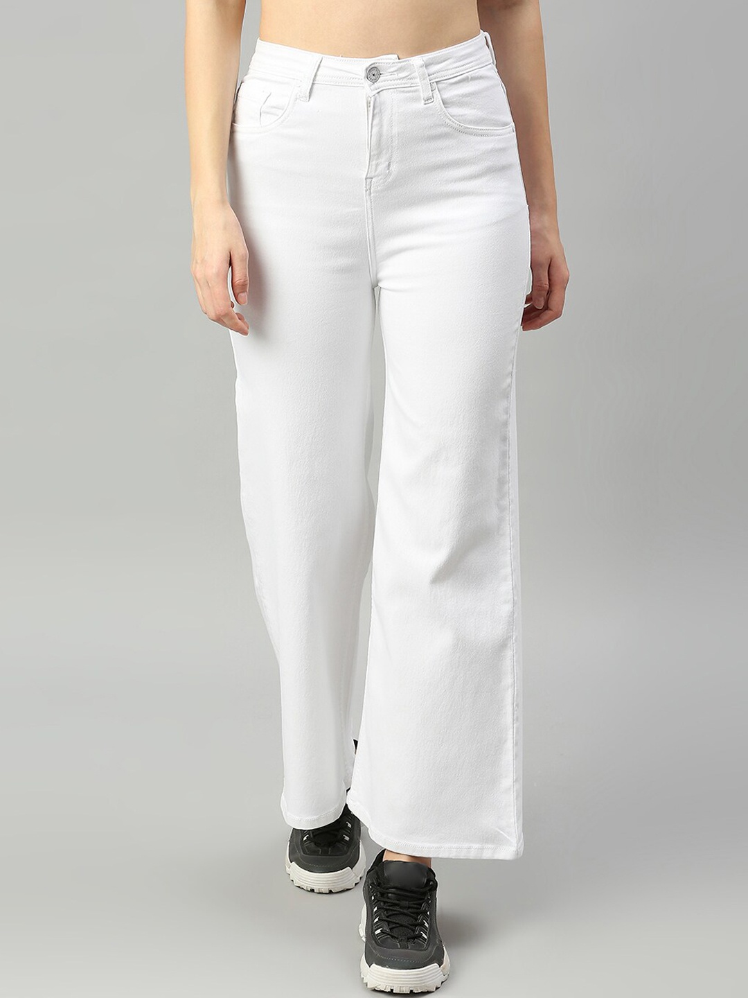 

High Star Women Wide Leg High-Rise Stretchable Jeans, White