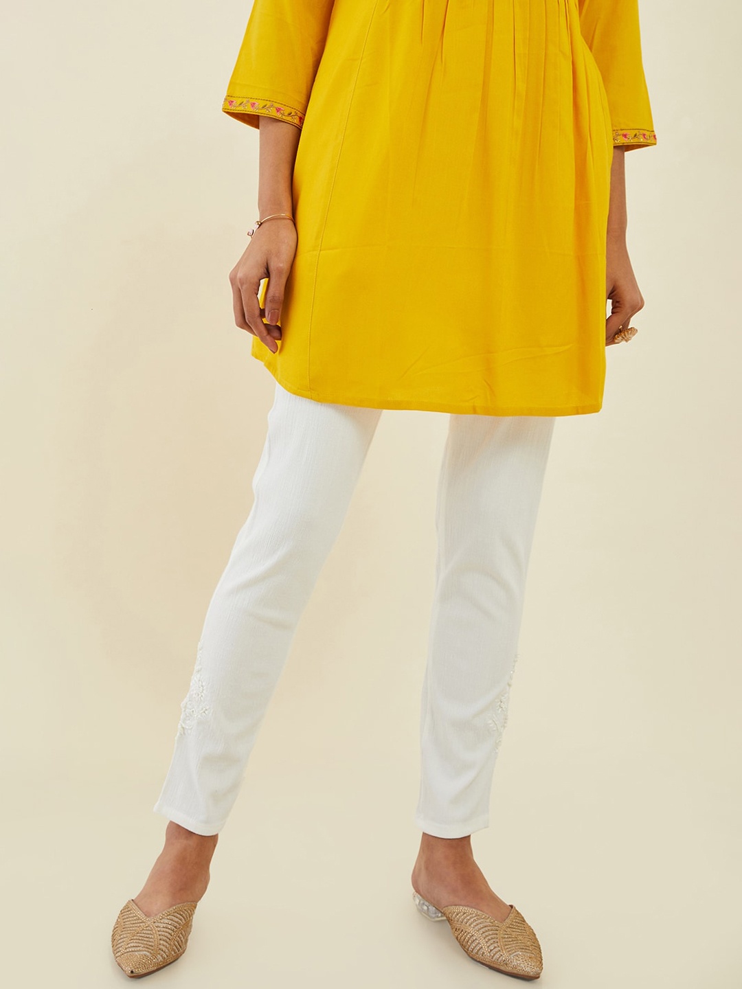 

Soch Cotton Ankle Length Leggings, Off white