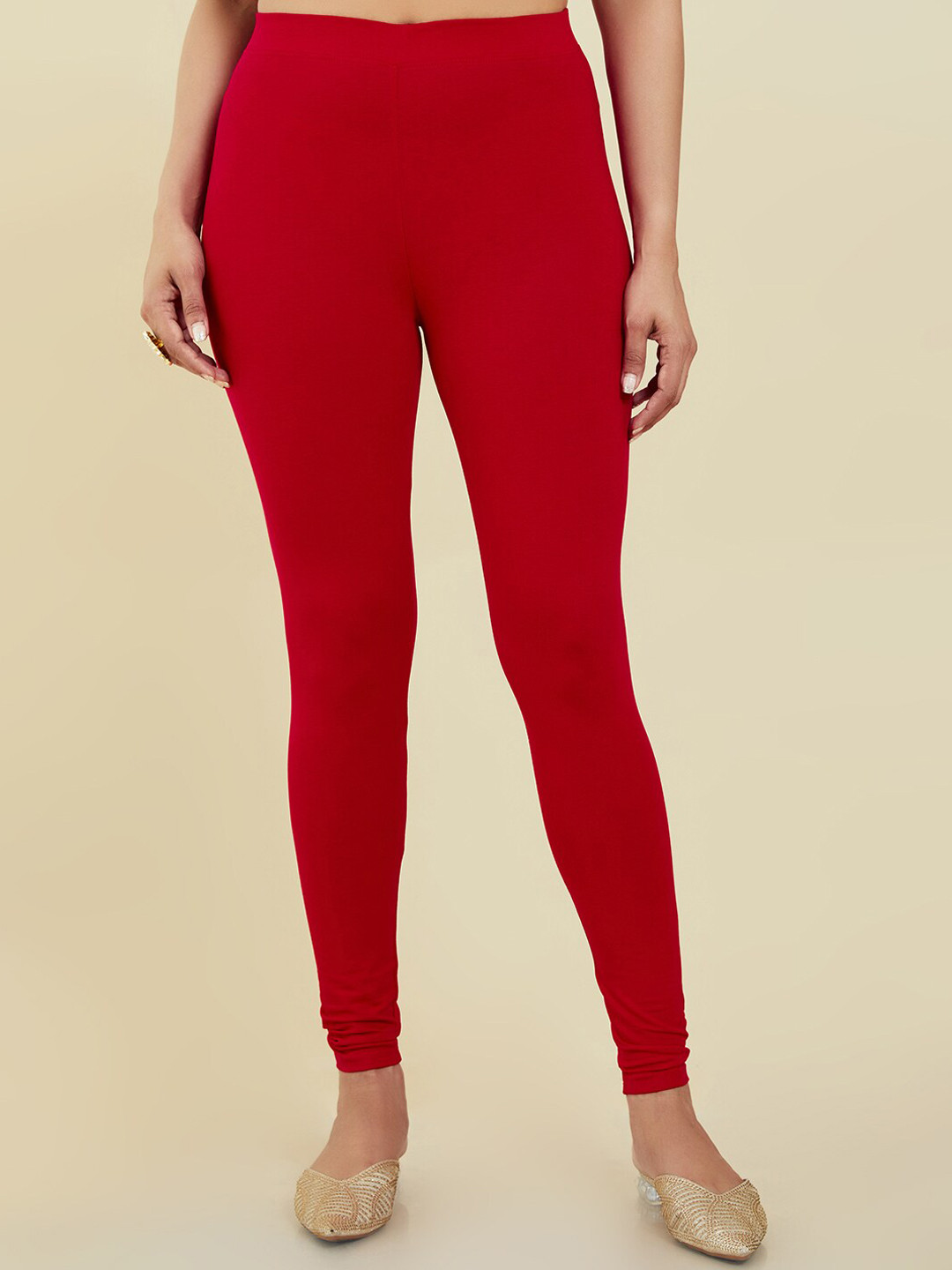

Soch Angle-Length Cotton Leggings, Red