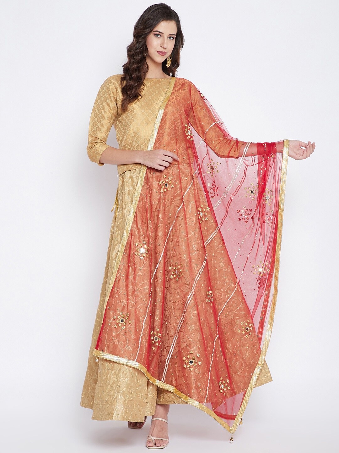

Clora Creation Embroidered Dupatta With Sequinned, Maroon