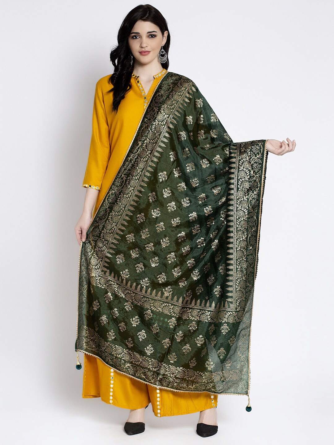 

Clora Creation Printed Dupatta With Gotta Patti, Green