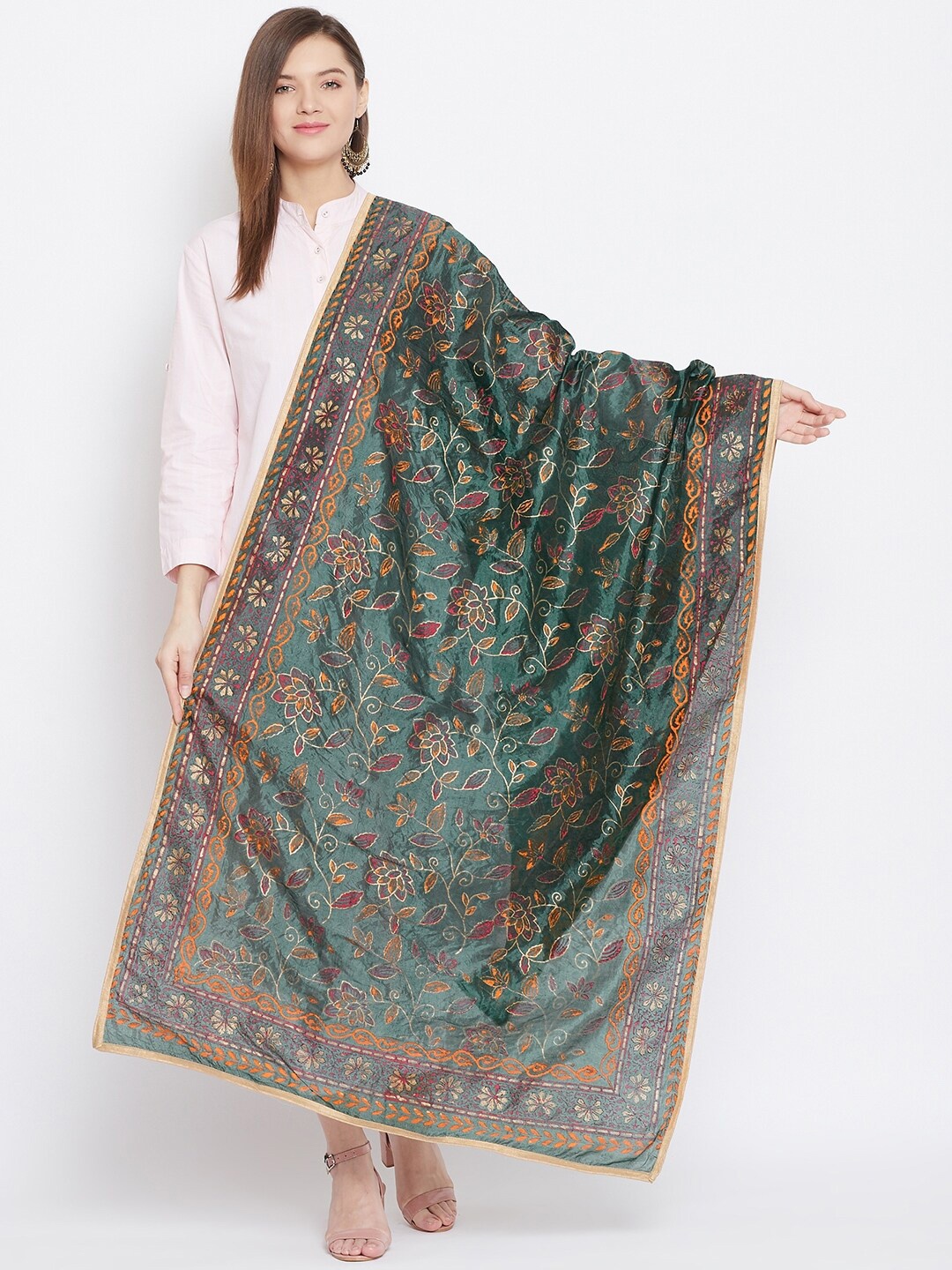 

Clora Creation Printed Silk Blend Dupatta, Green