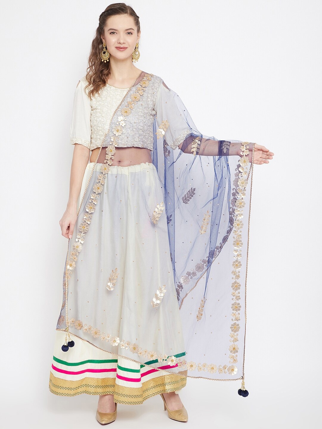 

Clora Creation Embroidered Dupatta With Gotta Patti, Navy blue