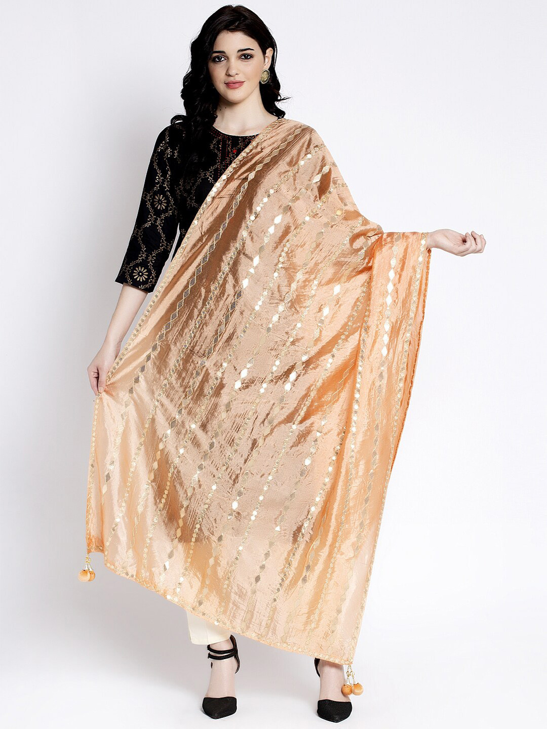 

Clora Creation Embroidered Dupatta With Gotta Patti, Gold