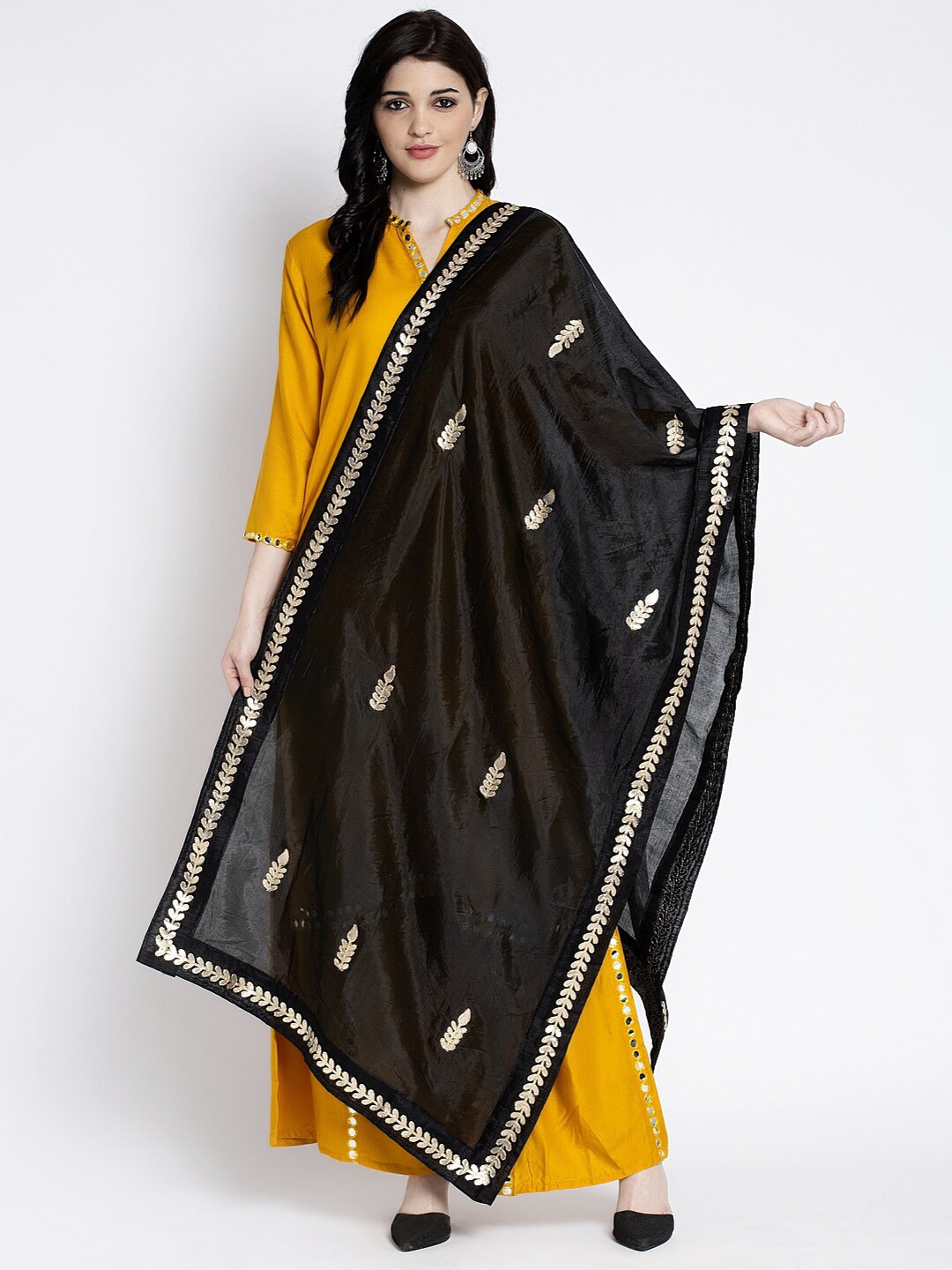 

Clora Creation Embroidered Dupatta With Gotta Patti, Black