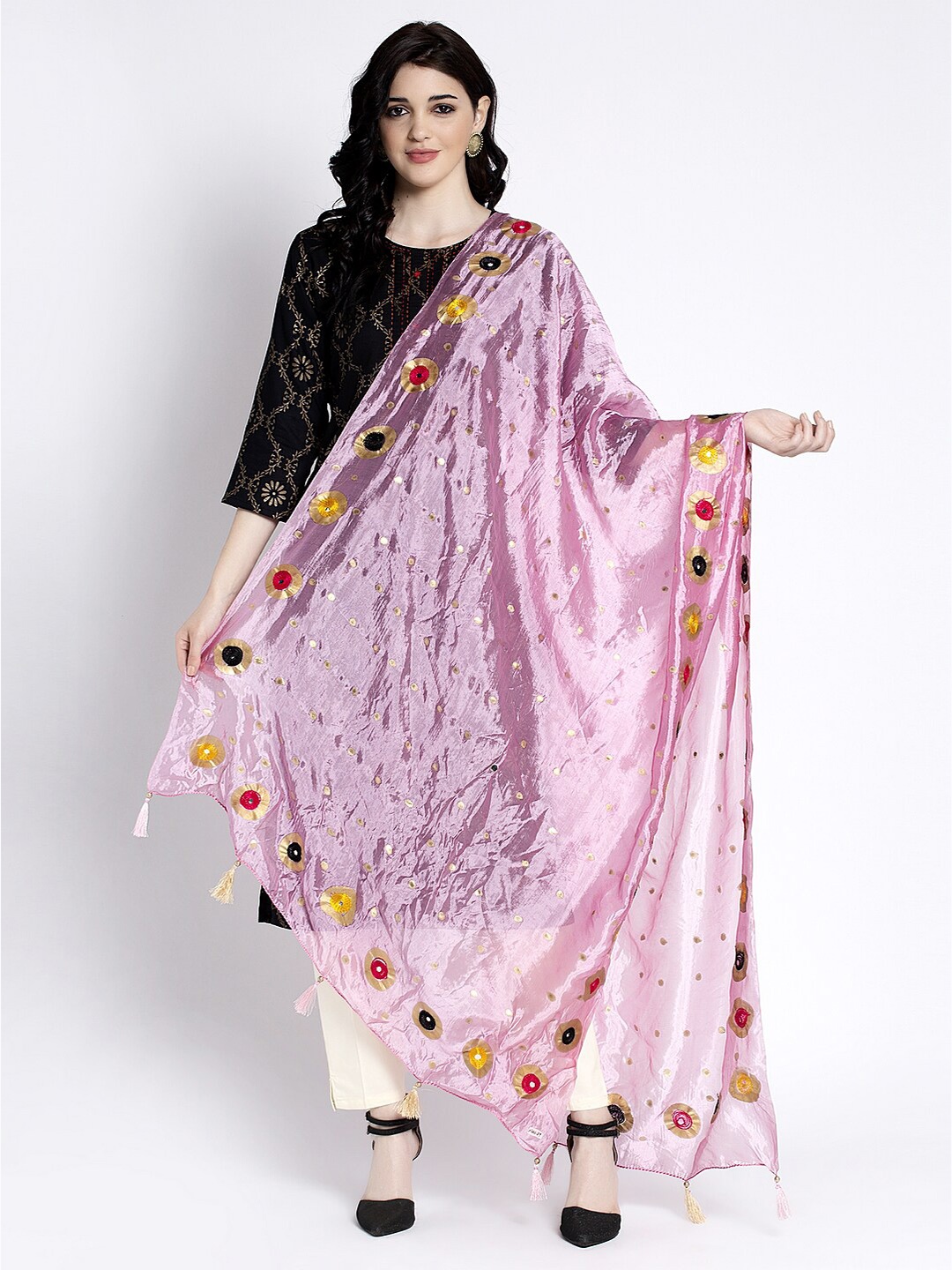 

Clora Creation Printed Dupatta With Thread Work, Pink