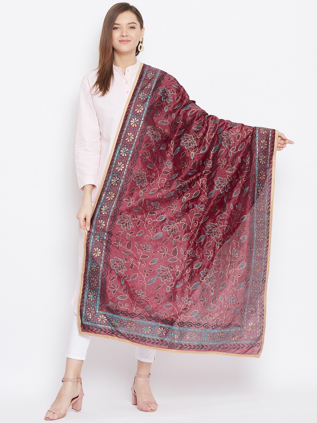 

Clora Creation Printed Silk Blend Dupatta, Maroon
