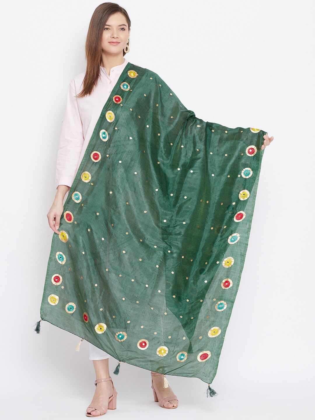 

Clora Creation Polka Dots Printed Foil Print Dupatta, Green