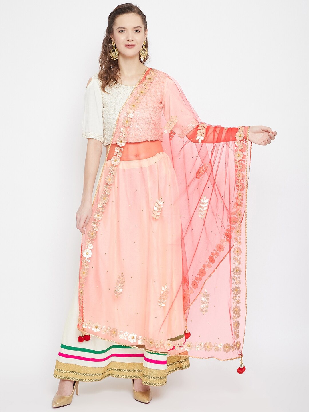 

Clora Creation Red & Gold-Toned Embroidered Dupatta with Gotta Patti