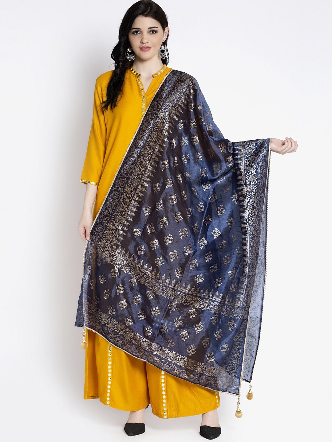 

Clora Creation Ethnic Motifs Printed Foil Print Dupatta, Navy blue