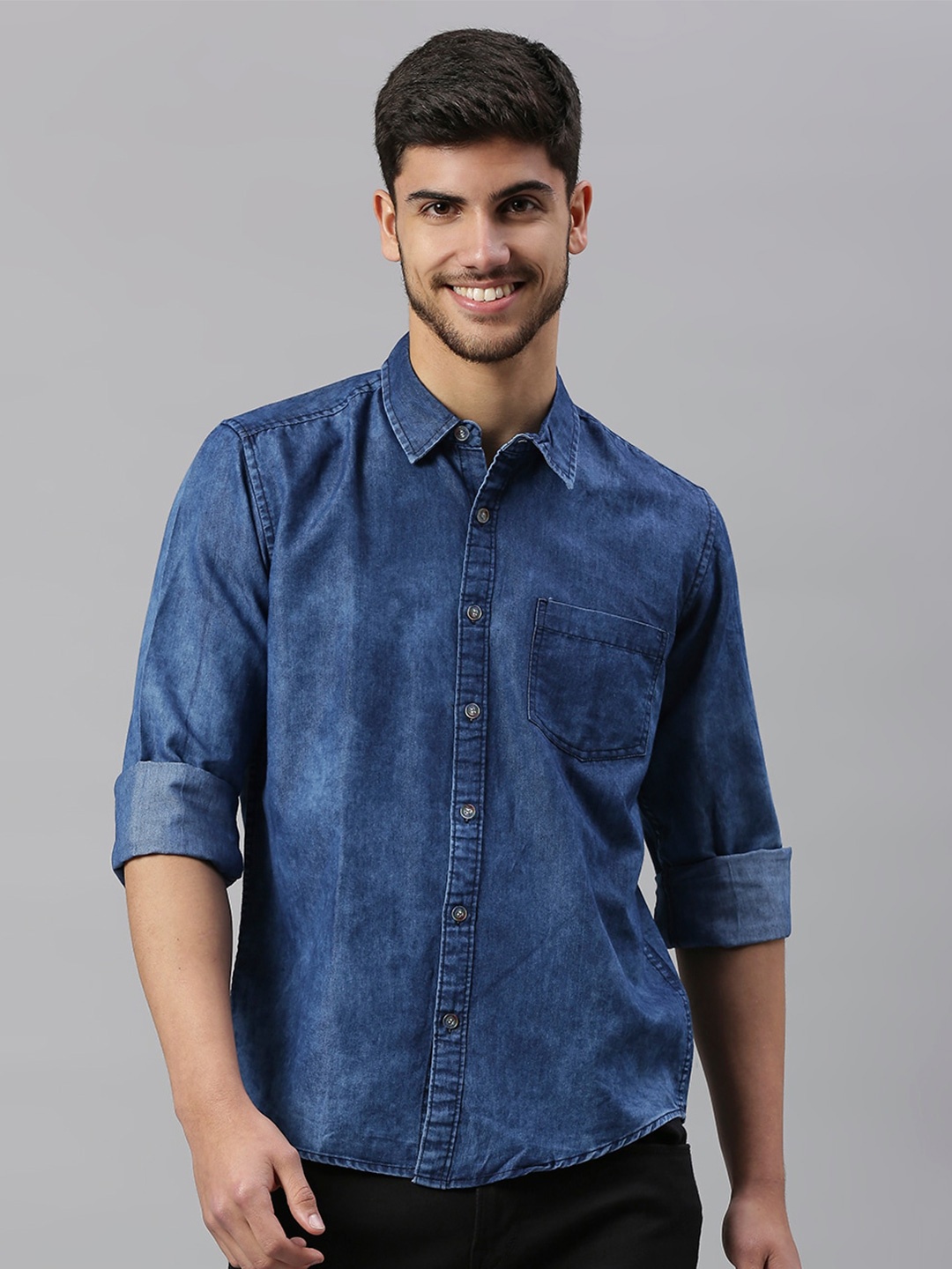 

High Star Men Faded Denim Casual Shirt, Blue