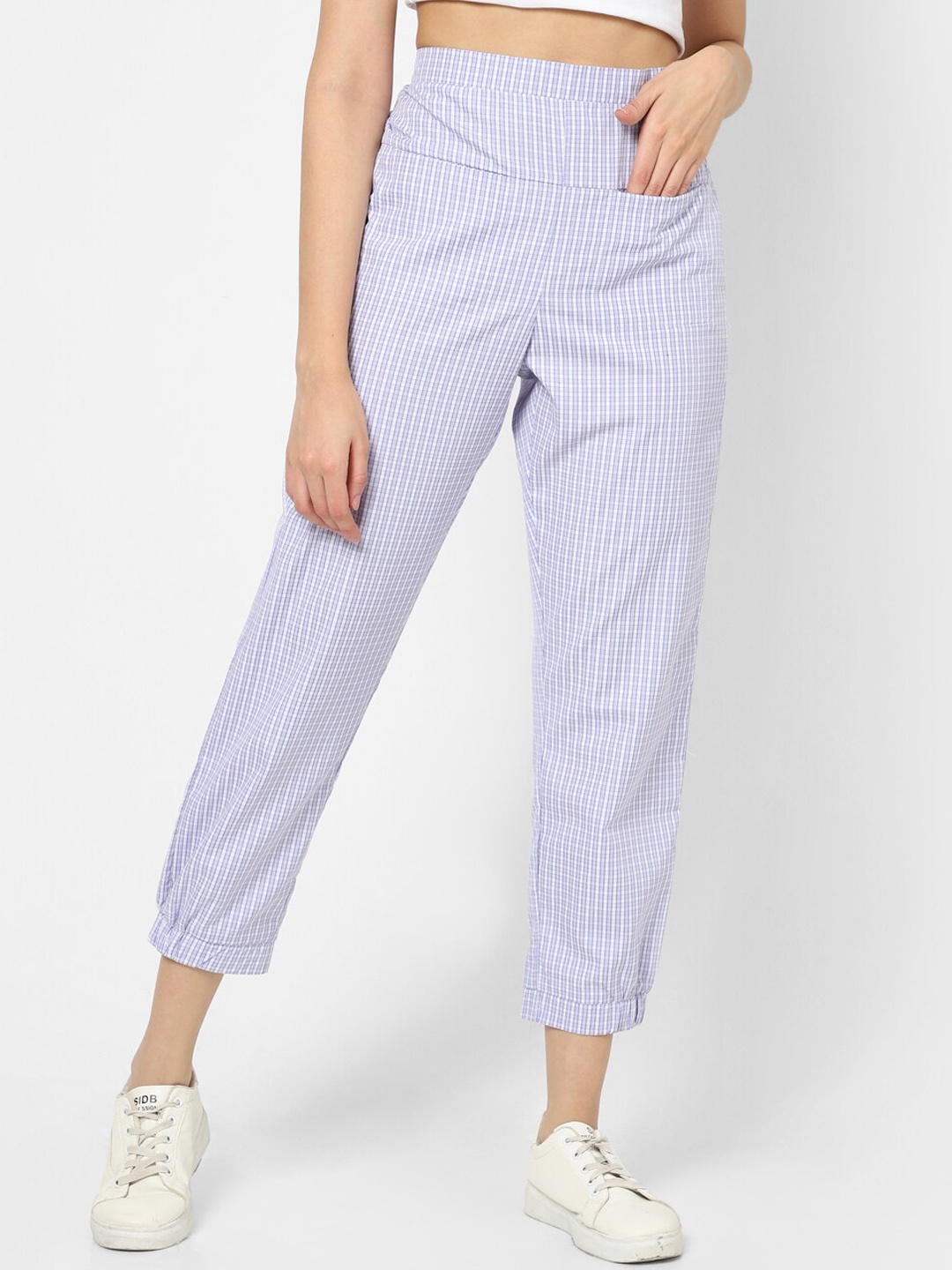 

Mystere Paris Women Checked Cotton Lounge Pants, Blue