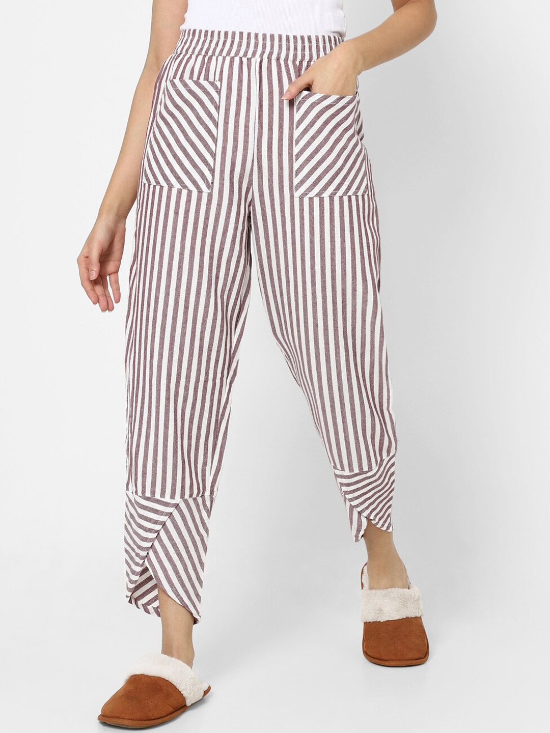 

Mystere Paris Women Striped Cotton Lounge Pants, Red