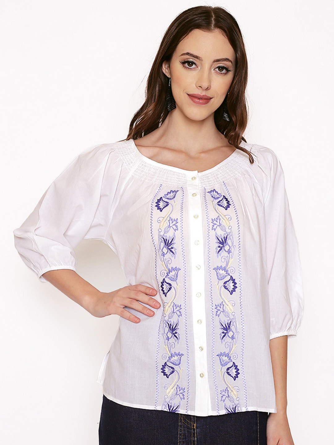 

250 DESIGNS Raglan Sleeve Floral Top, White