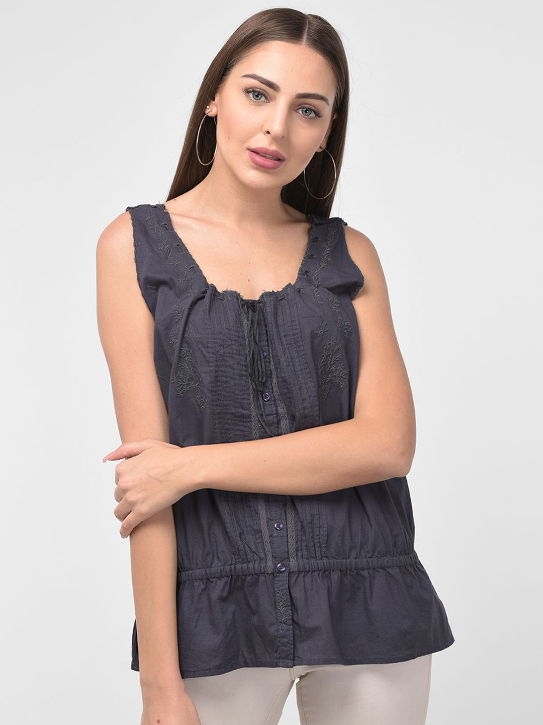 

250 DESIGNS Cinched Waist Top, Grey