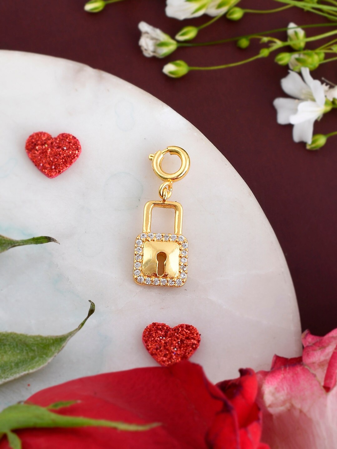 

Voylla Gold-Plated CZ Studded Valentines Day Lock Charm