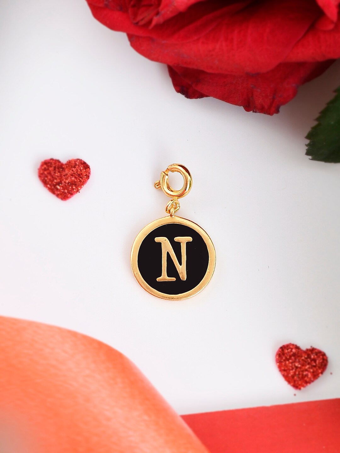 

Voylla Gold-Plated Enamelled Valentines Day N Alphabet Charm, Black