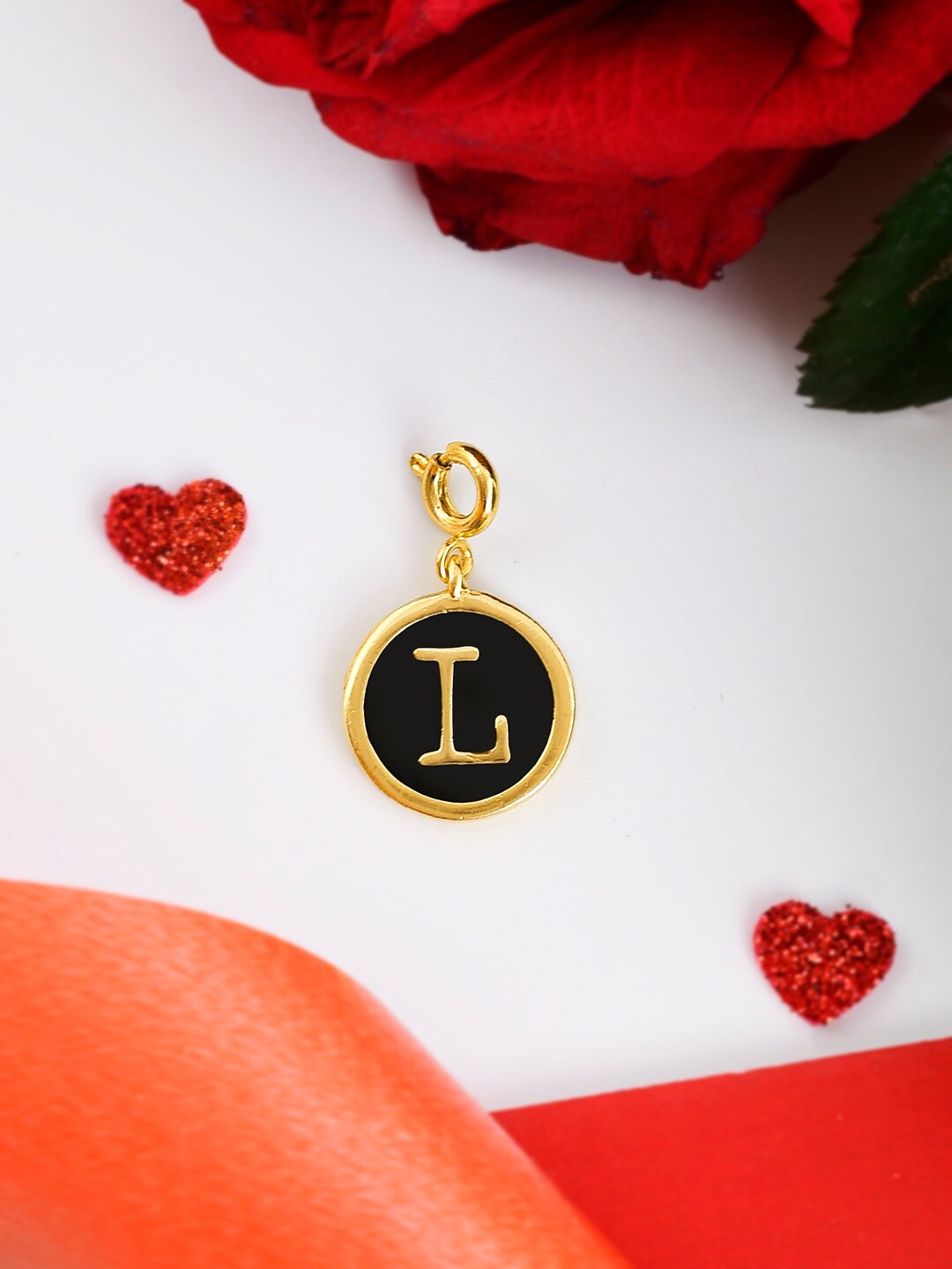 

Voylla Gold-Plated Enamelled Valentines Day L Alphabet Charm, Black