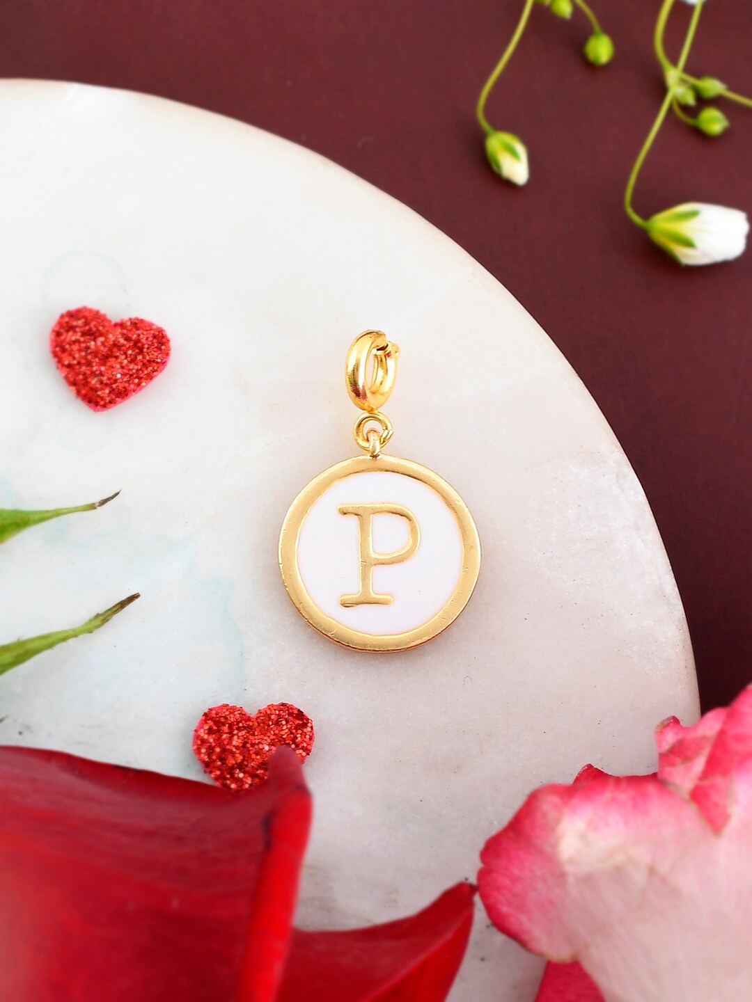 

Voylla Gold-Plated Enamelled Valentines Day P Alphabet Charm, White