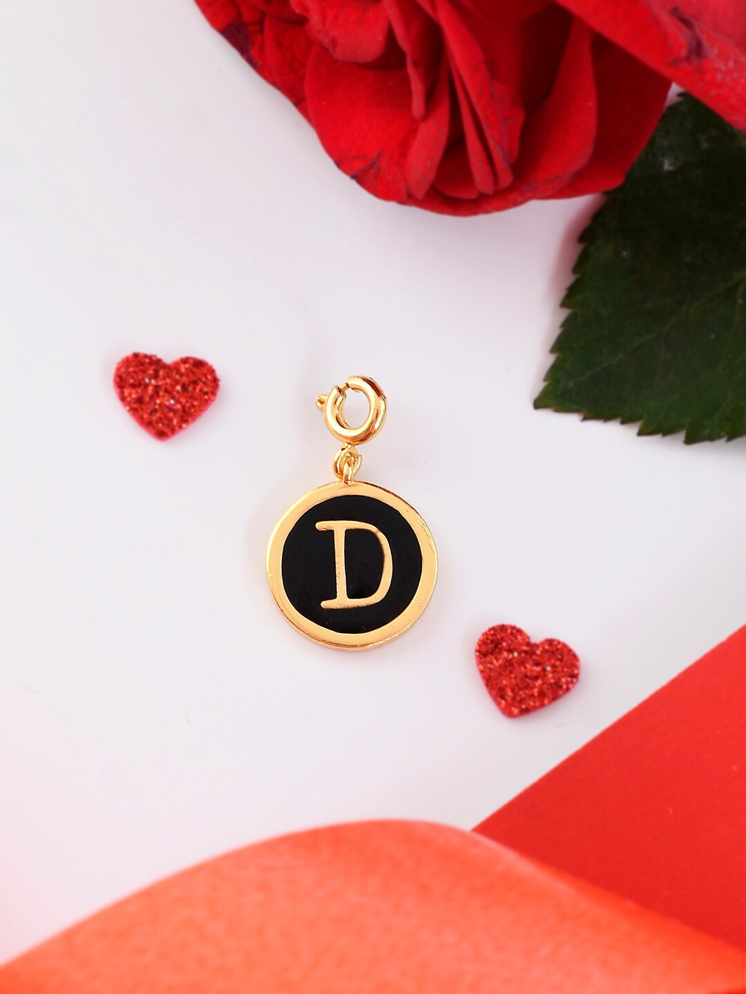 

Voylla Gold-Plated Enamelled Valentines Day D Alphabet Charm, Black