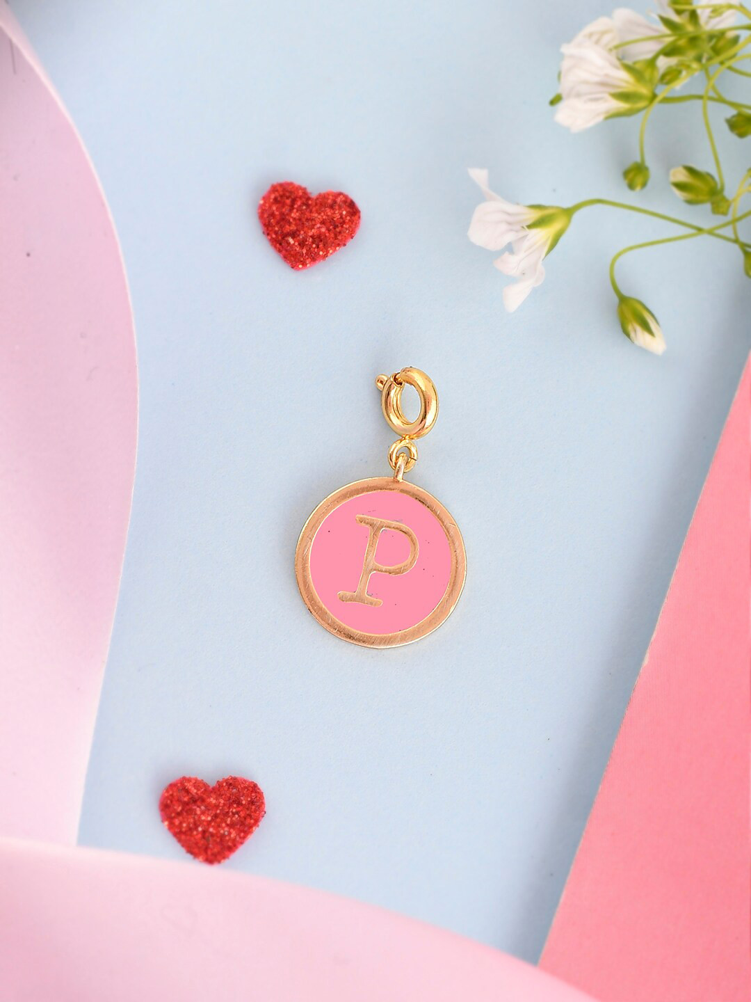 

Voylla Gold-Plated Enamelled Valentines Day P Alphabet Charm, Pink
