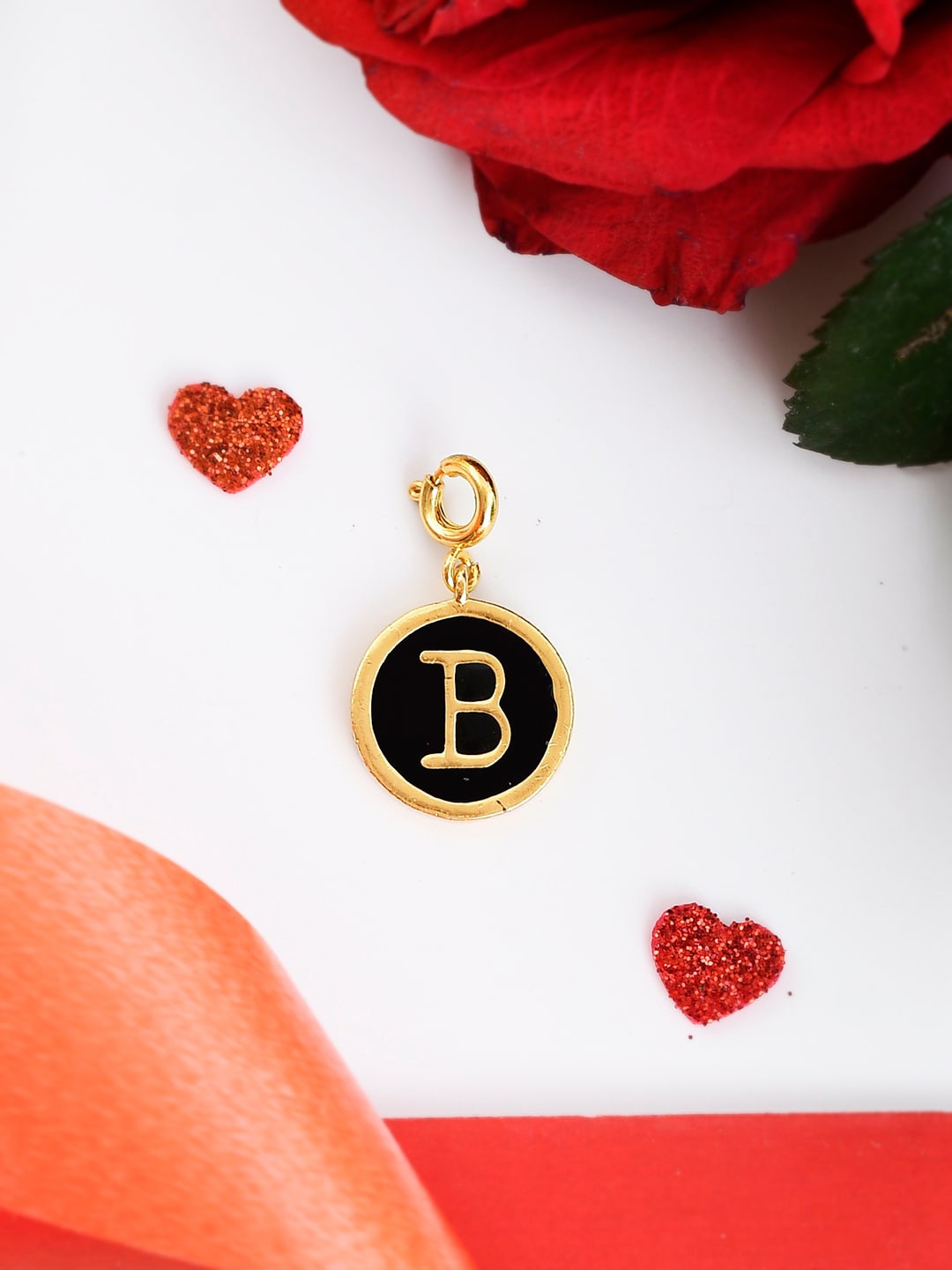 

Voylla Gold-Plated & Black Enamelled Valentines Day B Alphabet Charm