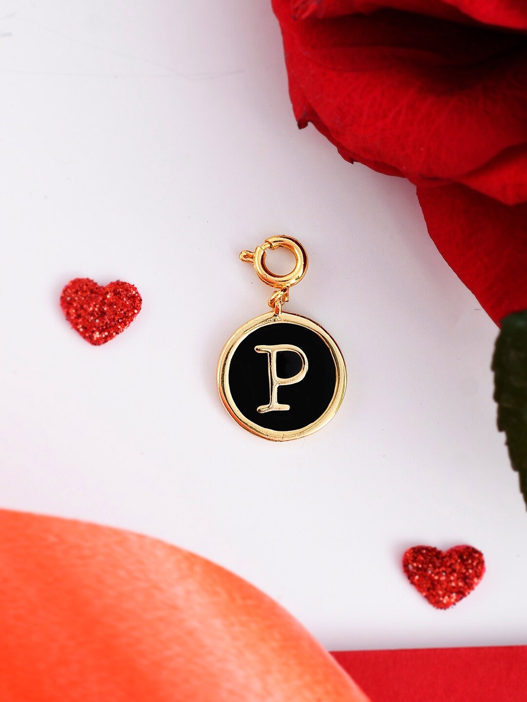 

Voylla Gold-Plated Enamelled Valentines Day P Alphabet Charm, Black