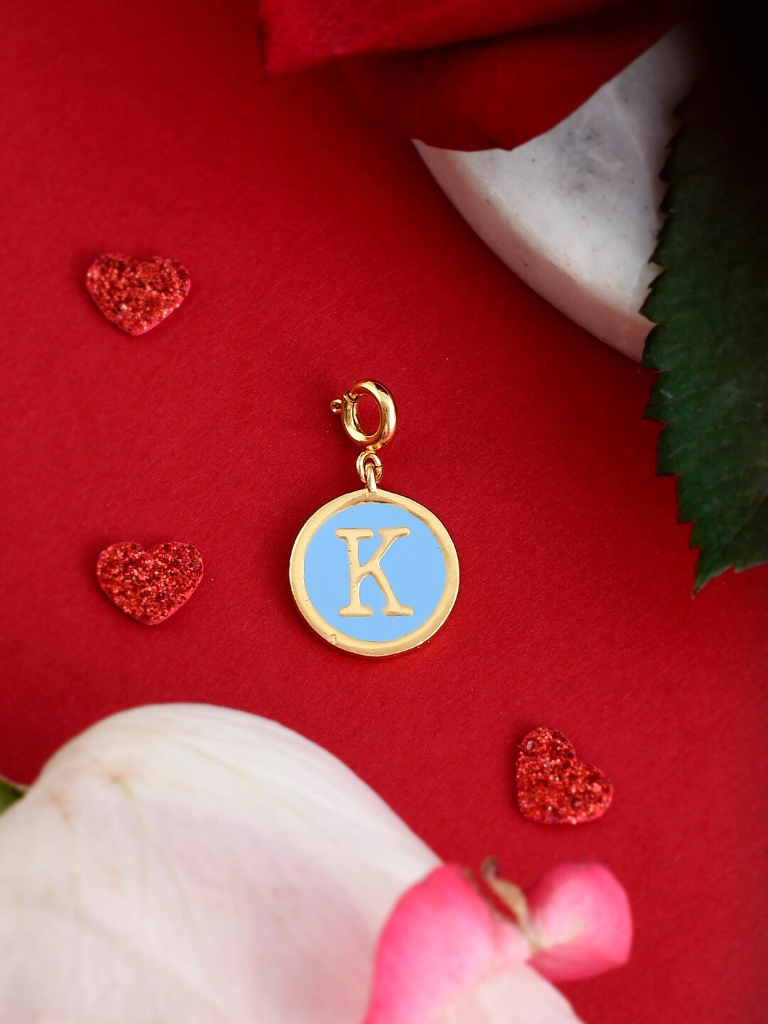 

Voylla Gold-Plated & Blue Enamelled Valentines Day K Alphabet Charm