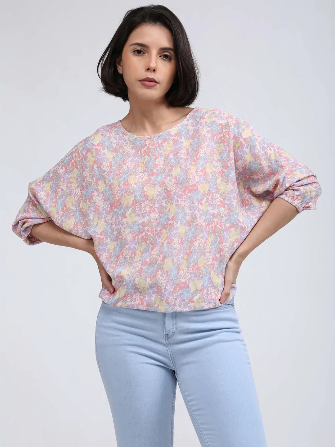 

IDK Floral Printed Extended Sleeves Top, White