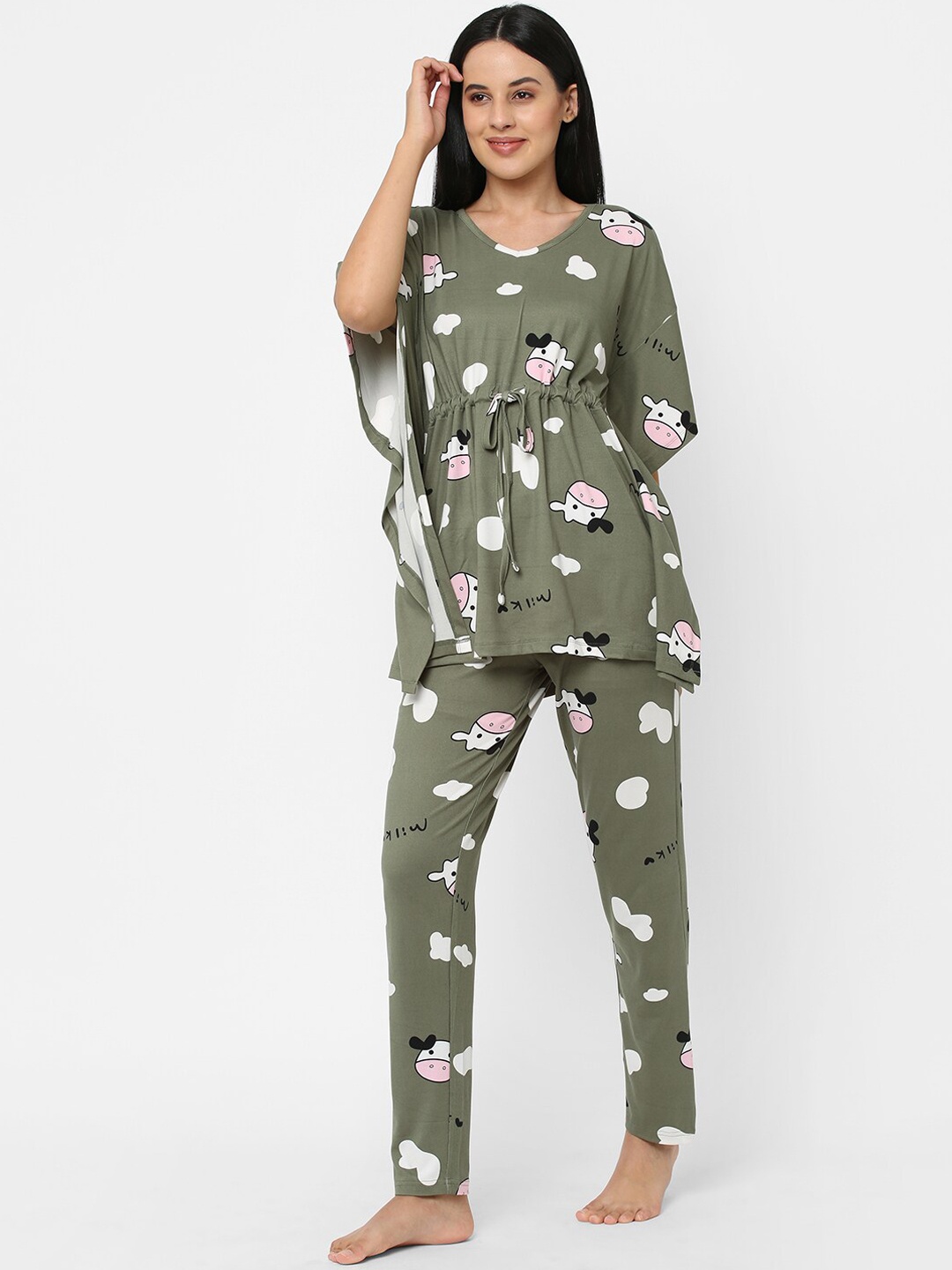 

Sweet Dreams Women Printed Night suit, Olive