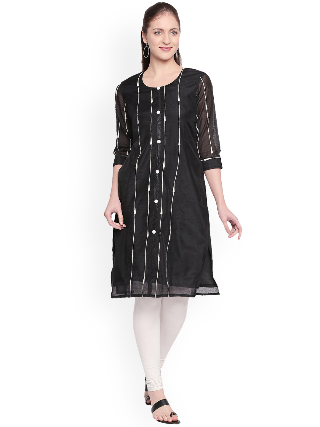 

ZRI Embroidered Chanderi Silk Kurta, Black
