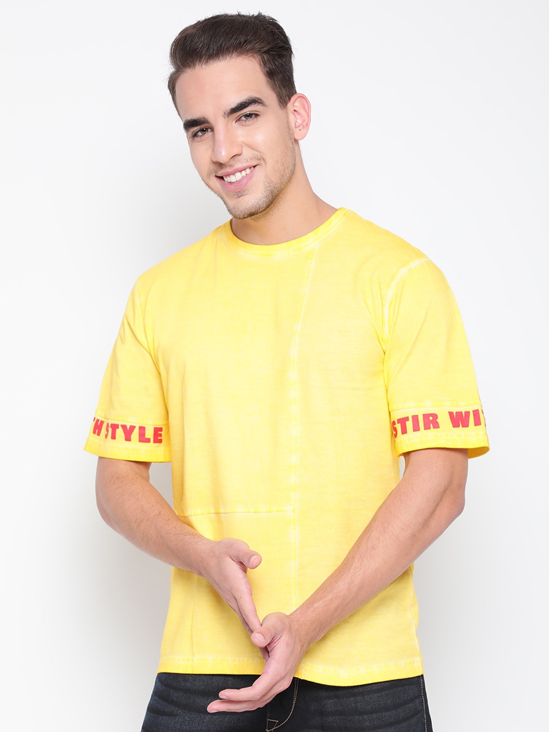 

Belliskey Men Round Neck Cotton T-shirt, Yellow
