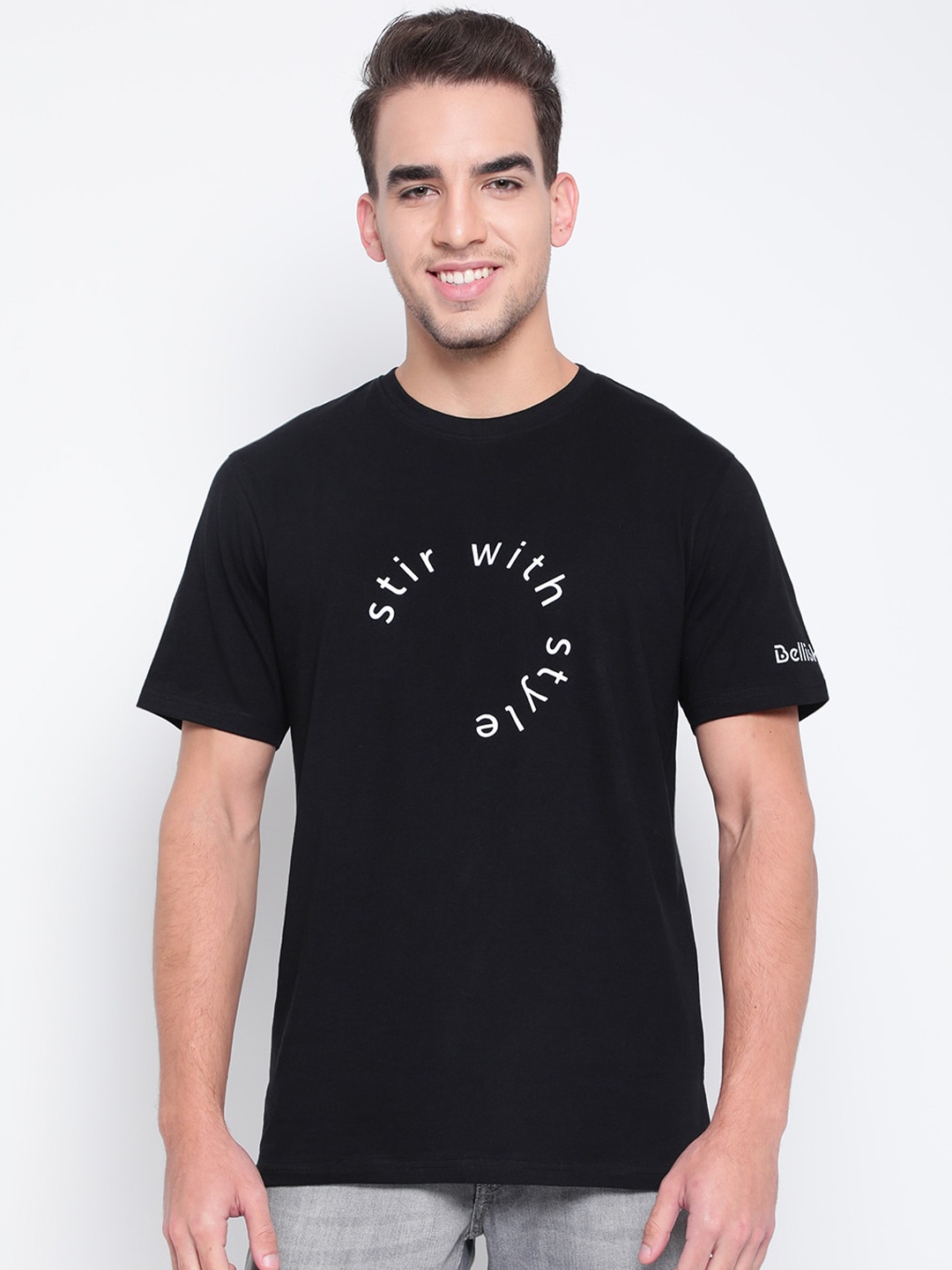 

Belliskey Men Typography Printed Cotton T-shirt, Black