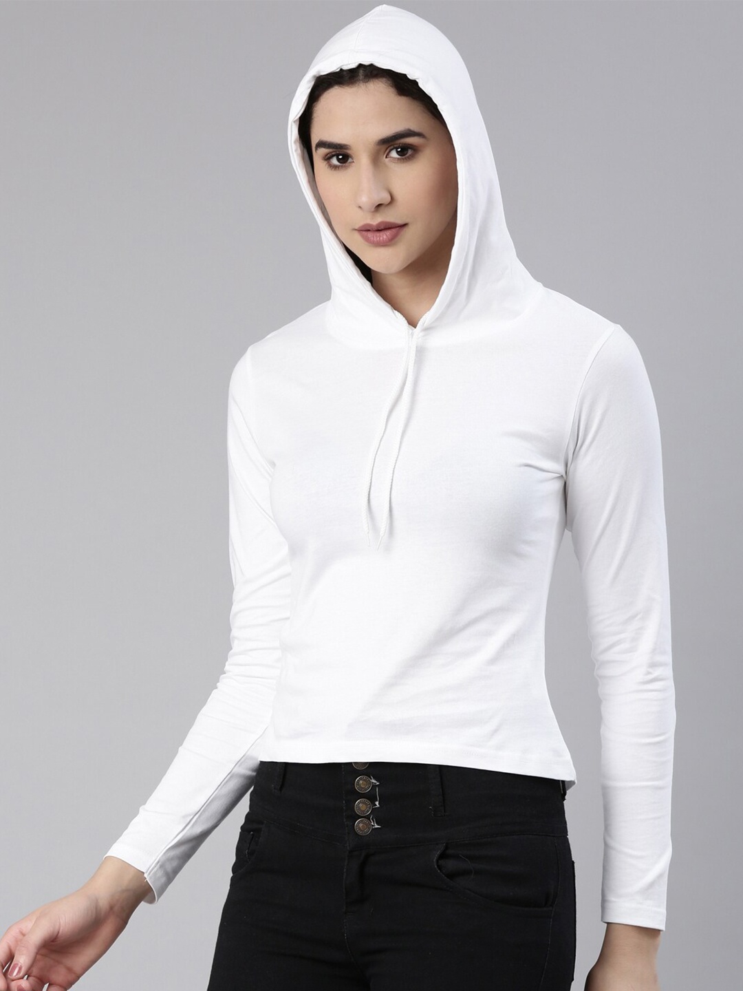 

Kryptic Women Hooded Pure Cotton Slim Fit T-shirt, White